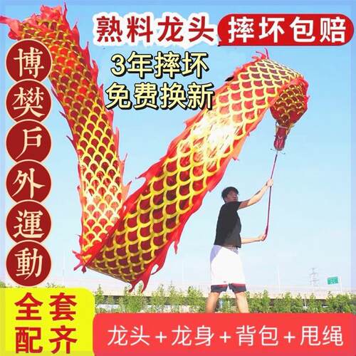 广场健身双面烫金甩龙舞龙彩带彩绸中老年手舞龙飞腾初学者龙身布