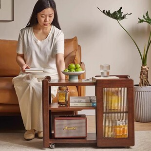 曼逸北欧实木边几家用移动沙发边柜小户型带轮茶几客厅迷你小桌子