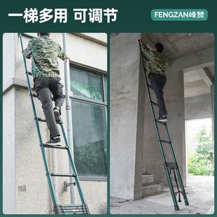 家用多功能直梯折叠人字梯竹节梯 伸缩梯子升降工程梯铝合金便携式