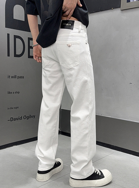 2026年春季新款白色直筒牛仔裤男士宽松百搭轻奢高级感休闲长裤
