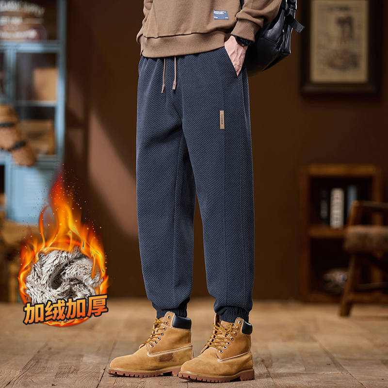 2025新款加绒加厚束脚裤子