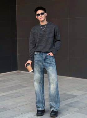 2026新款美式高级感水洗蓝色牛仔裤男生穿搭痞帅风直筒宽松长裤