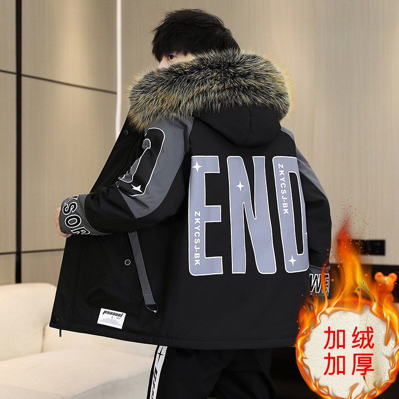 男士羽绒服2023新款潮流帅气棉衣加绒短款棉服学生棉袄子冬季外套