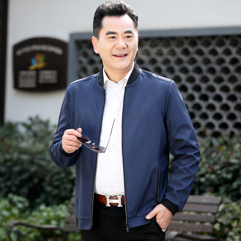 新款春秋季上衣中年男士衣服爸爸秋装父亲外套中老年人男装夹克衫