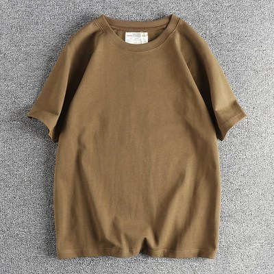 阿美咔叽复古300g全棉水洗短袖T恤男 插肩袖设计百搭纯色休闲半袖