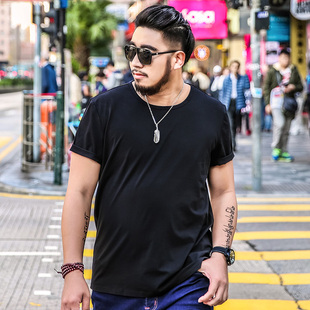 T恤宽松圆领纯色潮胖子加肥加大号半袖 短袖 T恤男250斤6XL 男装 大码