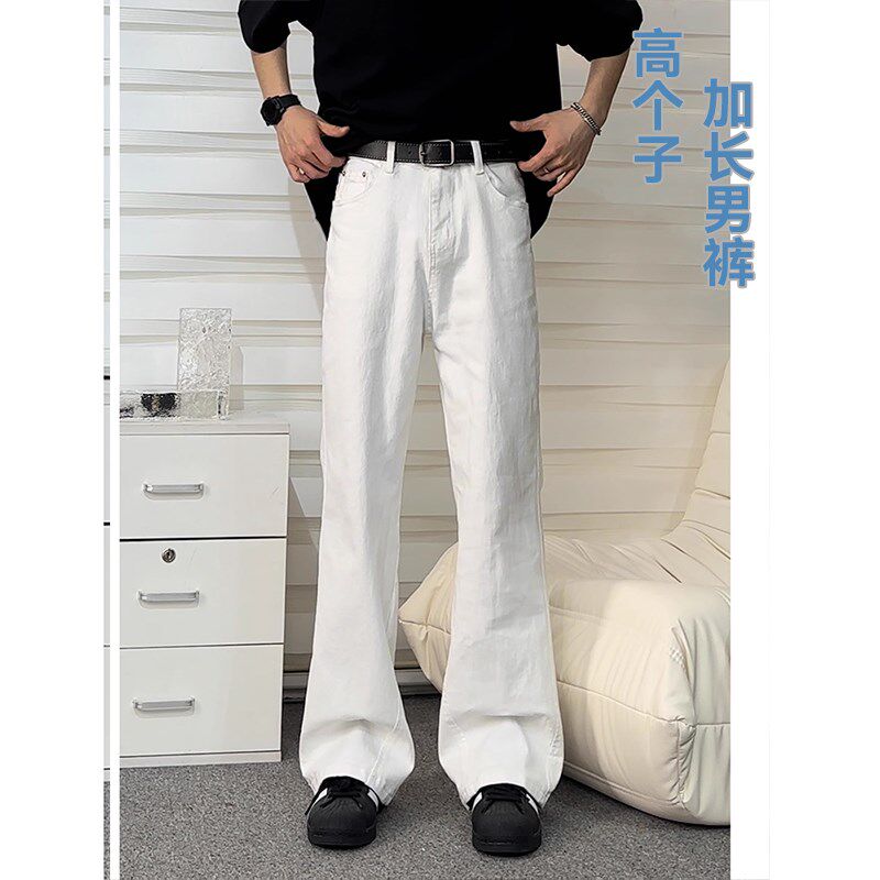 白色加长牛仔裤男高个子超长190休闲直筒裤微喇宽松拖地长裤120cm