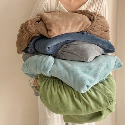 简约纯色牛奶绒单件床笠式床单 加厚保暖床垫保护套防滑全包床罩