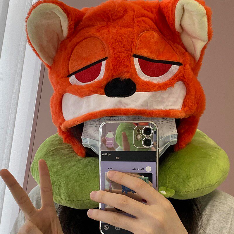 尼克狐u型枕连帽便携旅行坐v车飞机枕护颈办公室午睡卡通可爱新款