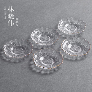 日式玻璃茶杯杯垫茶道创意功夫杯托隔热茶托品茗杯茶垫描金茶碟