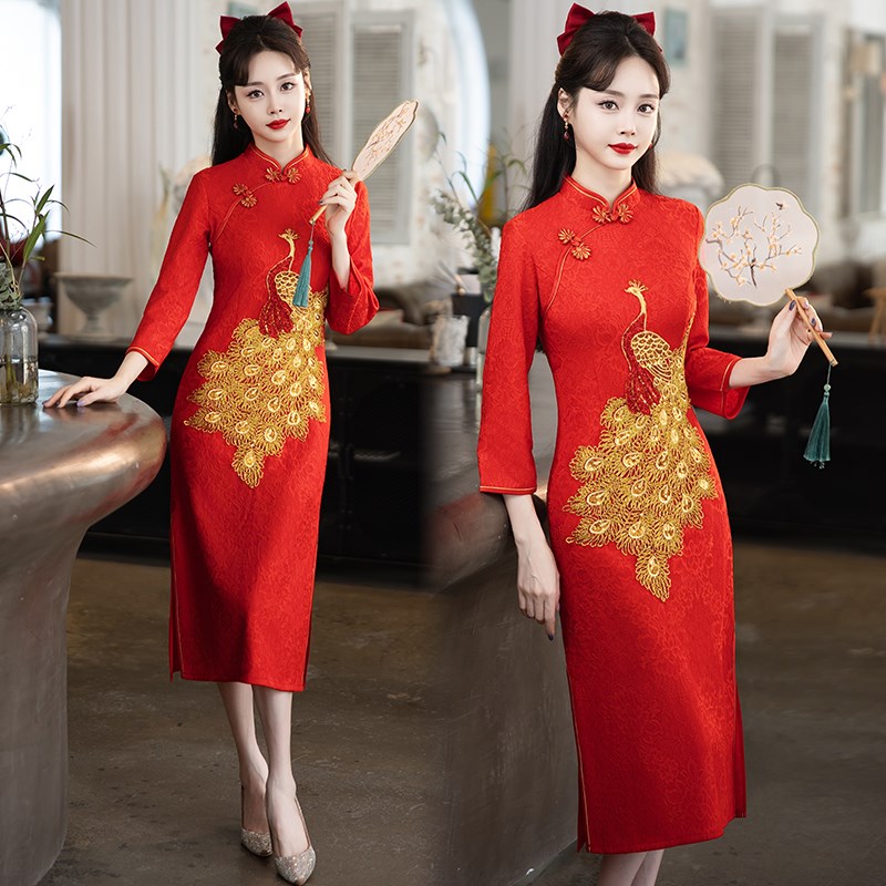 改良旗袍敬酒服新娘2024新款春秋高级感中国红色中式订婚回门礼服