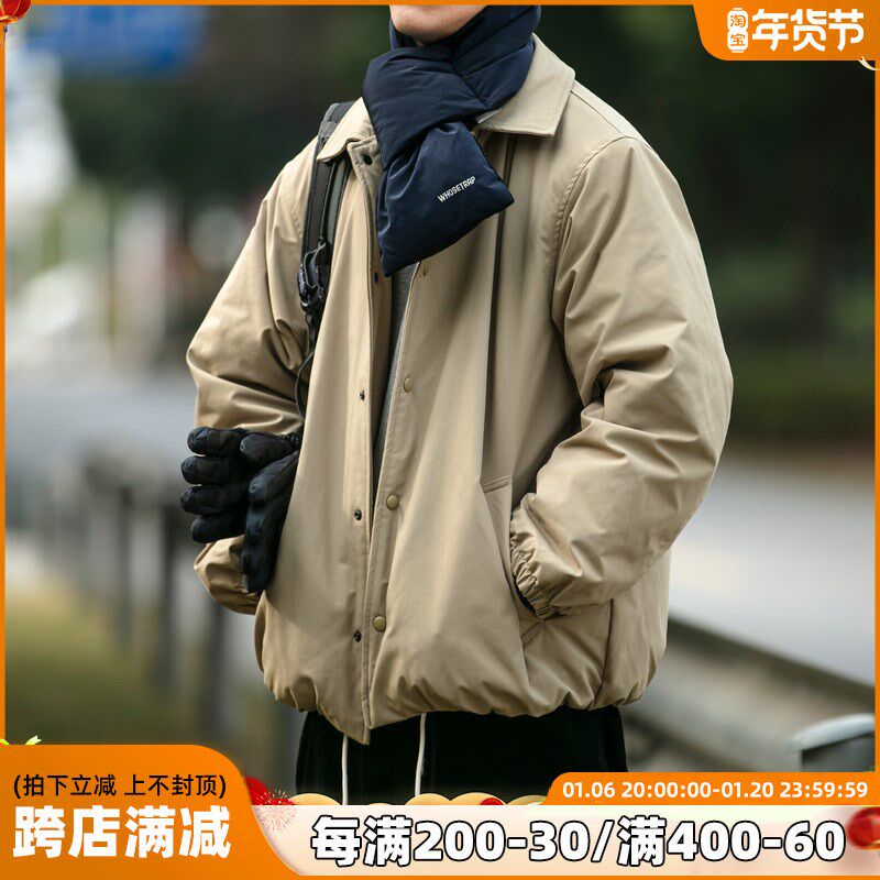 冬季加厚外套男日系复古夹棉教练夹克宽松棉衣男青年工装潮牌棉袄
