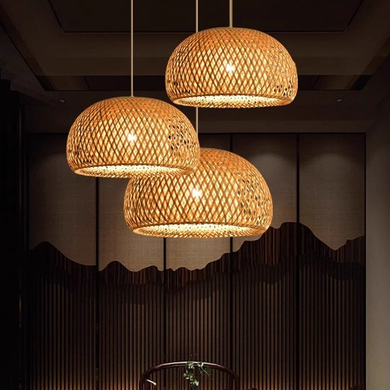 田园风个性创意吧台简约餐厅灯咖啡厅烤肉店复古商用单头竹艺吊灯