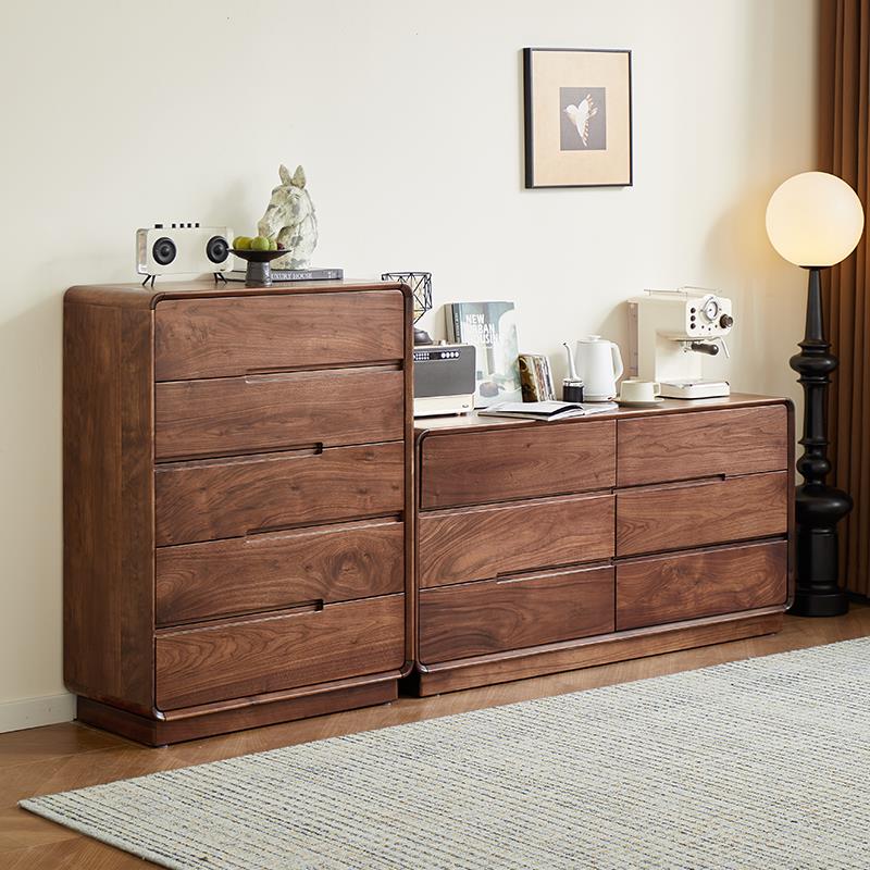 北美黑胡桃木五斗柜实木斗柜卧室床尾柜客厅边柜储物柜抽屉收纳柜