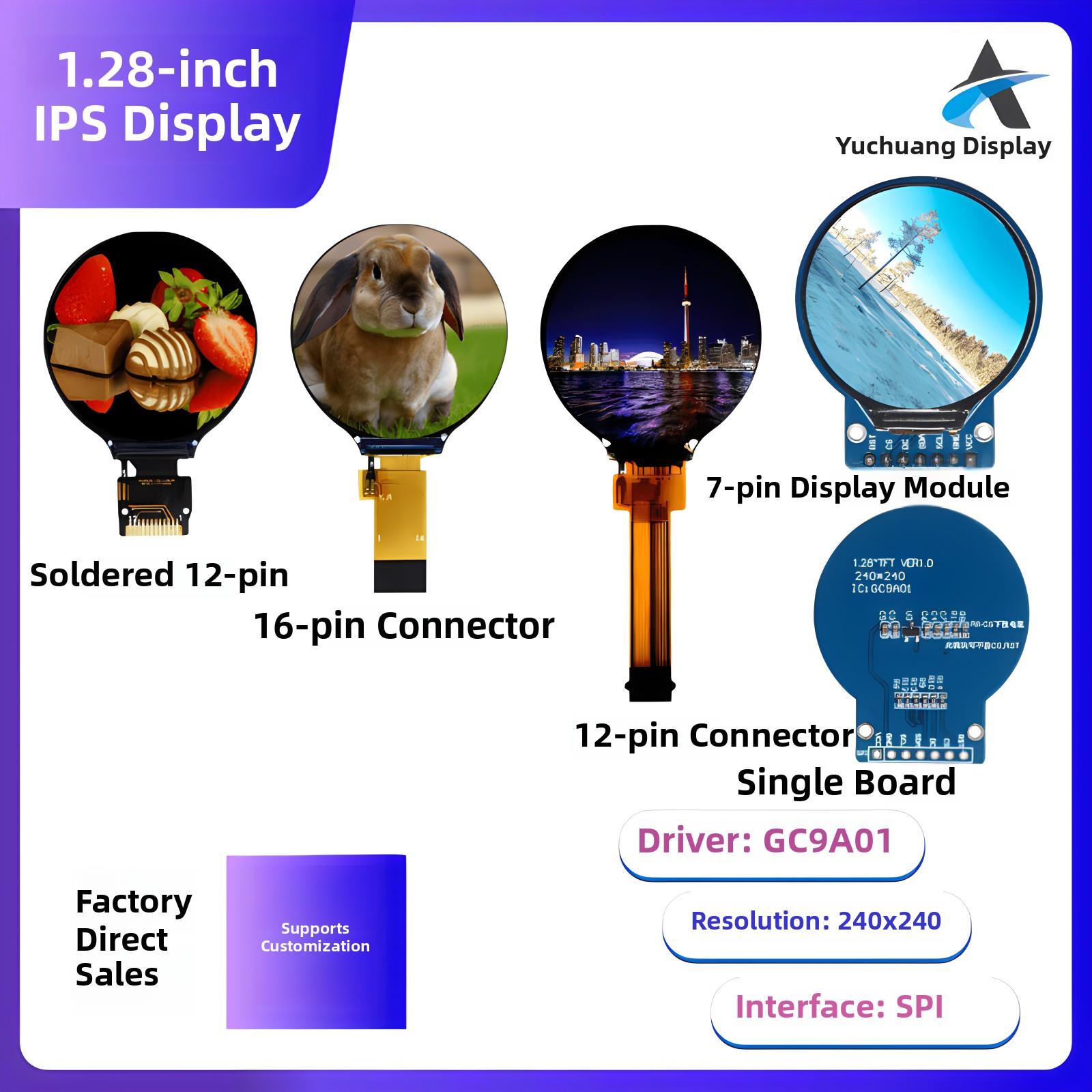 1.28英寸Tft液晶屏240*240点阵驱动Gc9A01接口Spi旋钮屏幕智能家