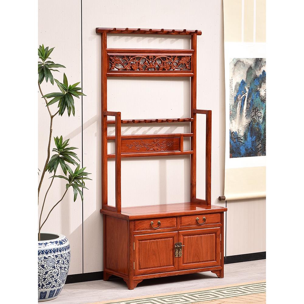 红木衣帽架刺猬紫檀衣架落地新中式挂衣架玄关收纳储物柜实木家具