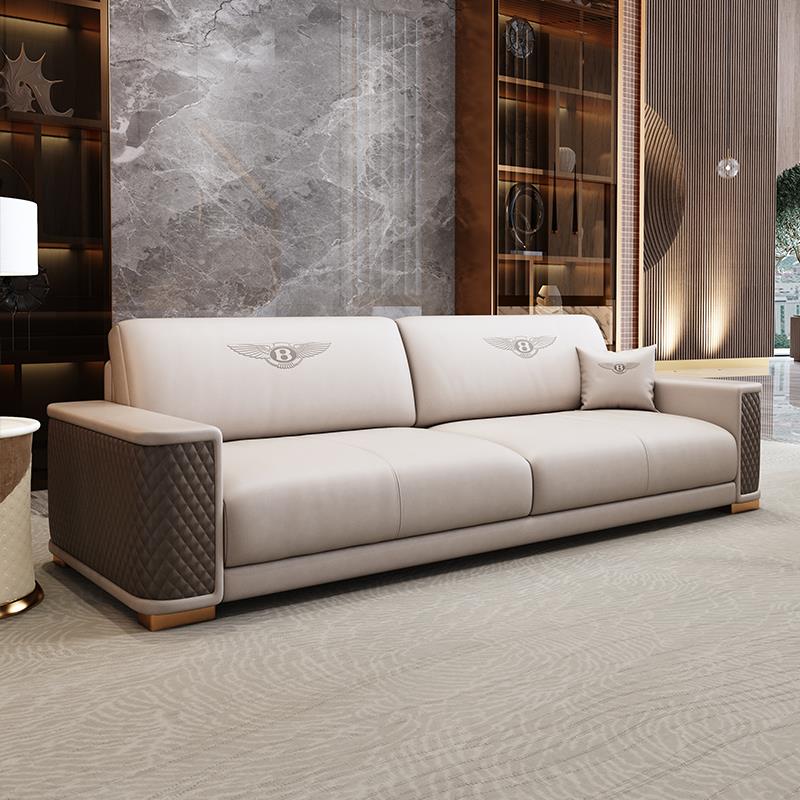 现代轻奢真皮办公室沙发茶几组合酒店接待区会客大堂商务洽谈沙发