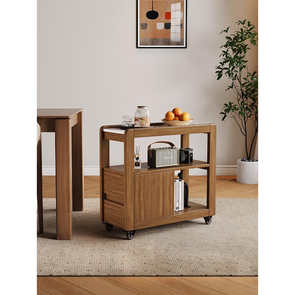 实木沙发边几可移动阳台客厅角几家用小户型中古边柜小推车置物架