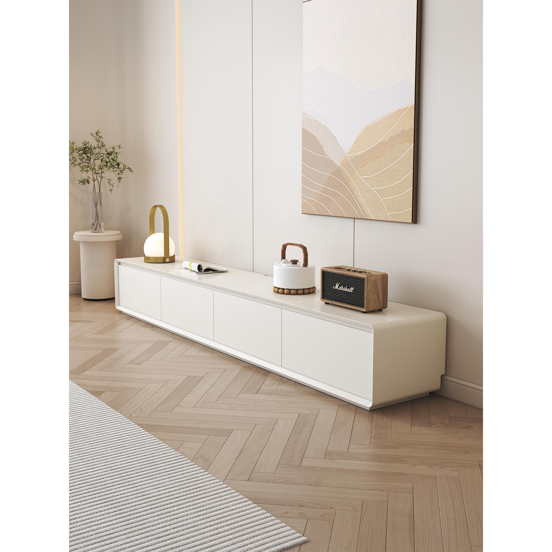 电视柜现代简约客厅家用小户型奶油风实木落地款电视机柜茶几组合