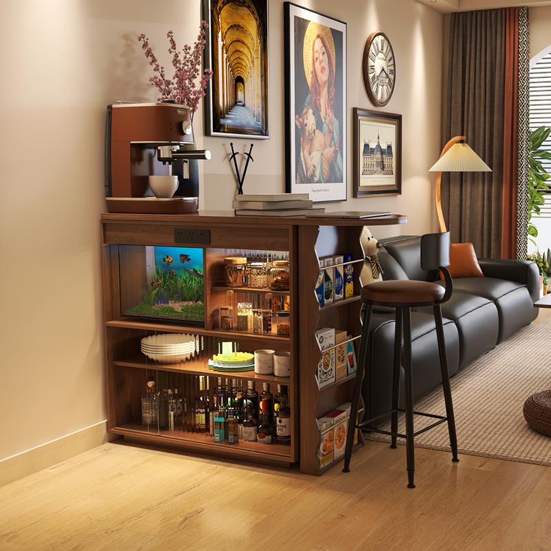 奢屋家俱实木吧台桌家用客厅折叠伸缩吧台柜沙发边隔断小户型岛台