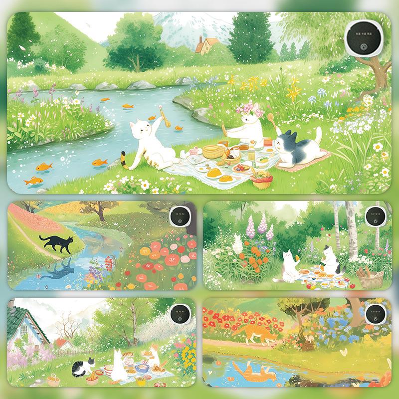 春天油画猫加热垫书桌垫办公电脑桌面加热学习大鼠标垫