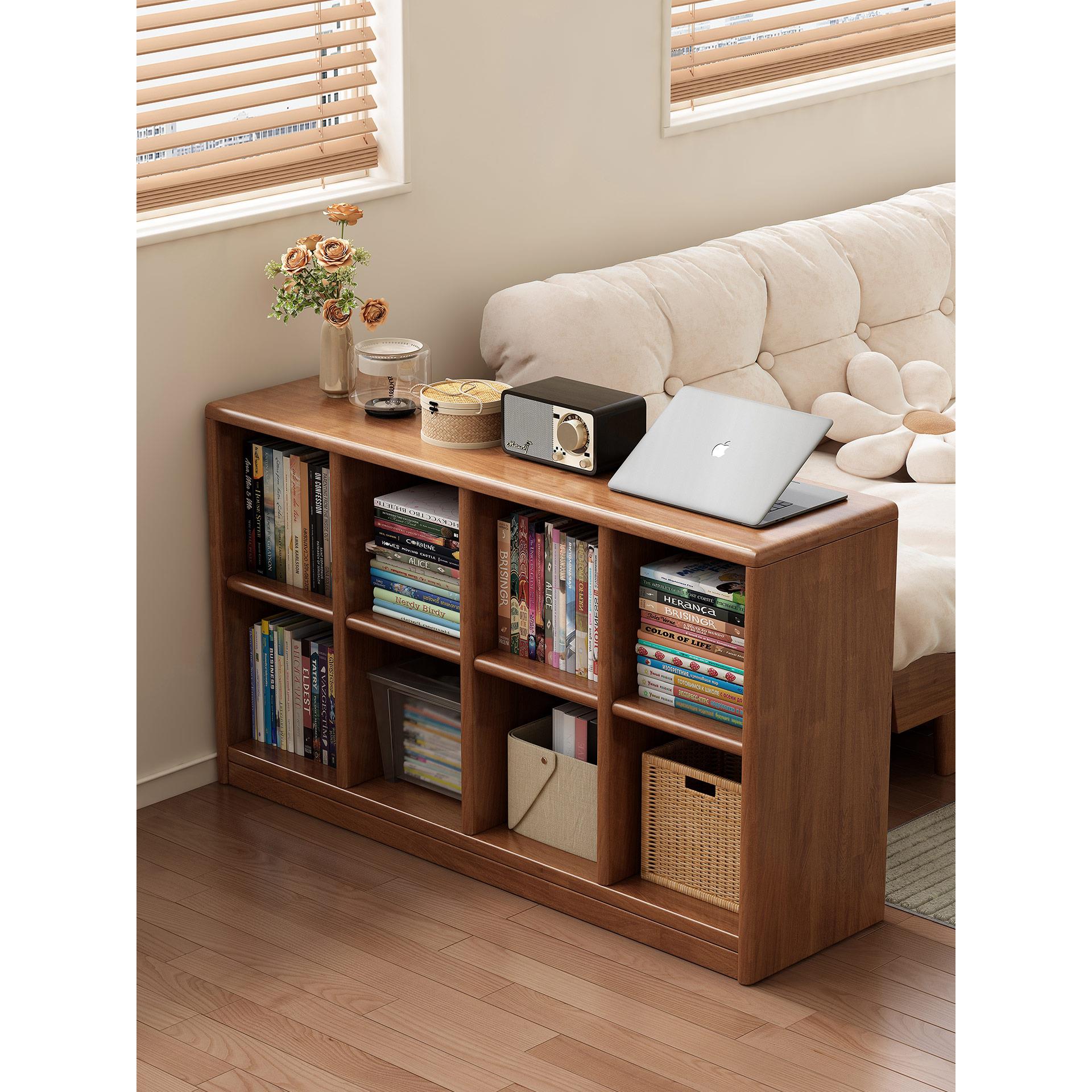 实木书架置物架书柜储物柜一体组合客厅家用收纳落地矮书柜格子柜