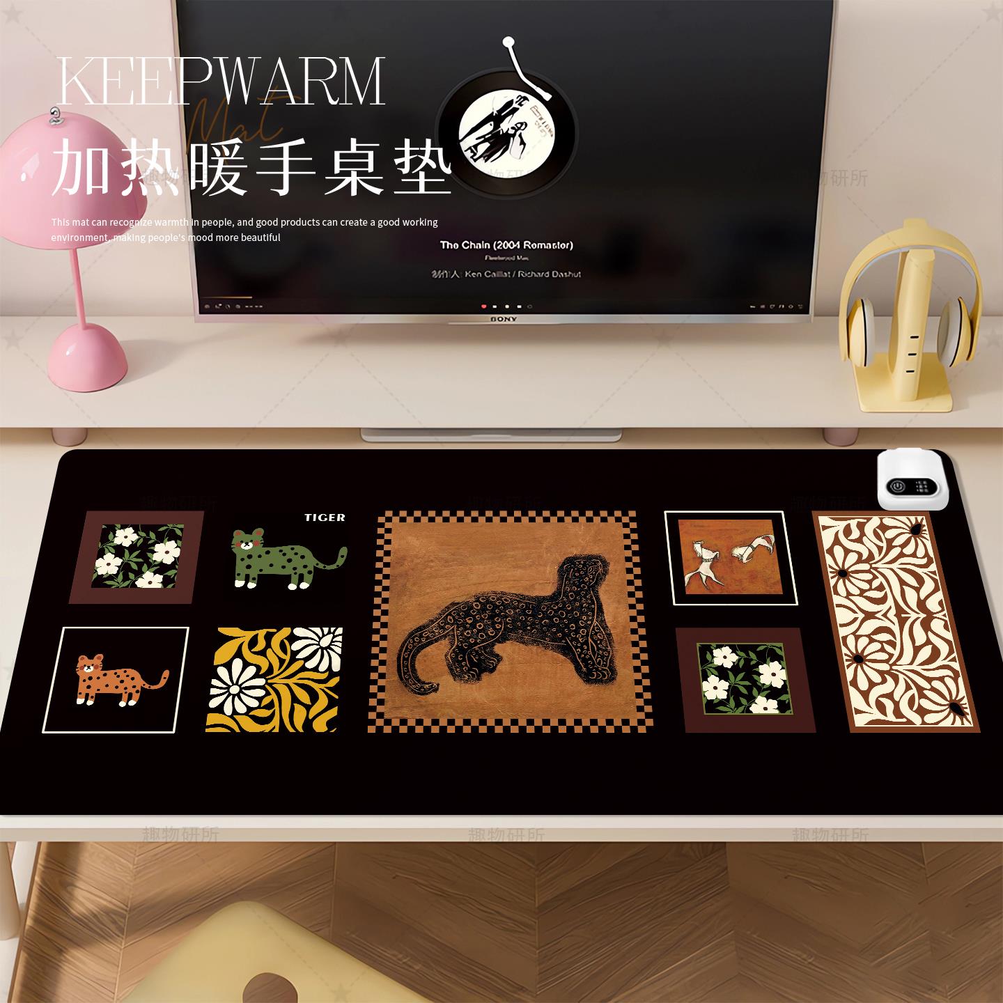 清新覆古加热鼠标垫超大暖桌垫电发热桌垫办公室电脑桌面暖手桌垫