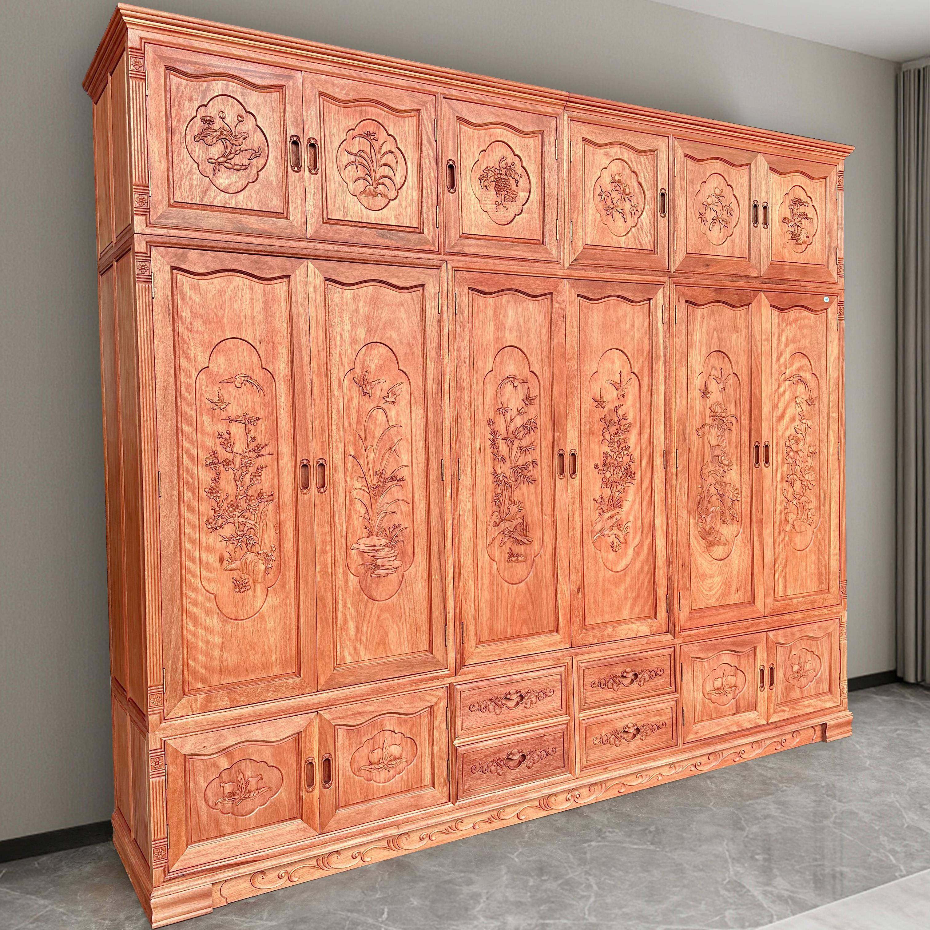 中式红木家具顶箱衣柜金花梨木卧室全原木家用二三四五六门大衣柜