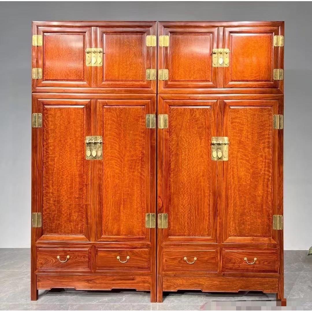 红木香花梨大衣柜缅花顶箱柜中式实木高档卧室家具衣橱红檀香衣柜