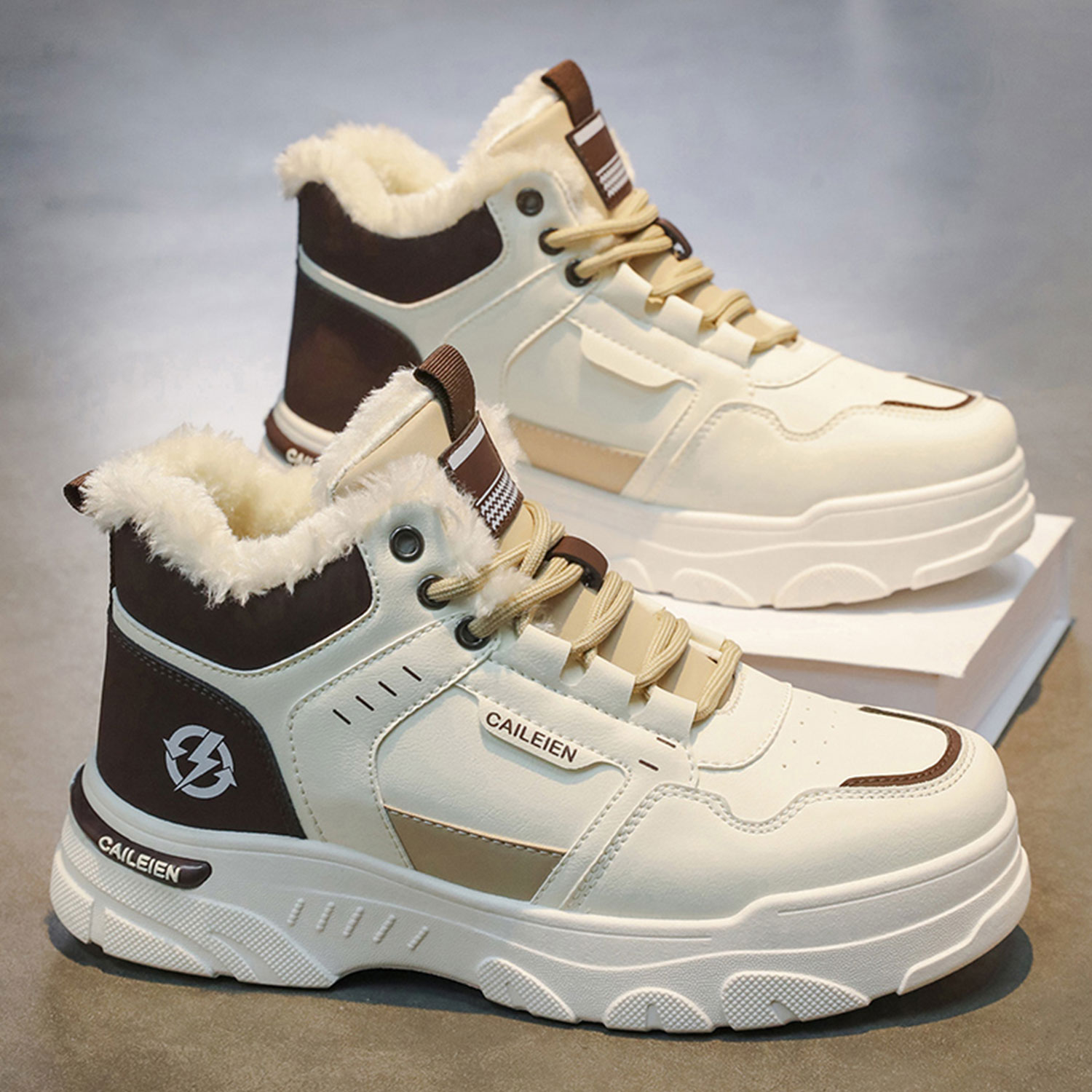 冬季高帮加绒保暖男鞋厚底