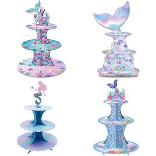 小美人鱼甜品台摆件海洋主题展示架子蛋糕架欧式立体摆台蛋糕装饰