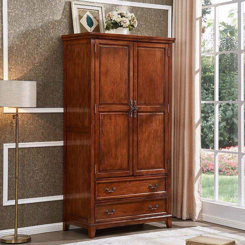 美式实木衣柜卧室家用储物柜简约小挂衣柜现代衣橱单门收纳置物柜