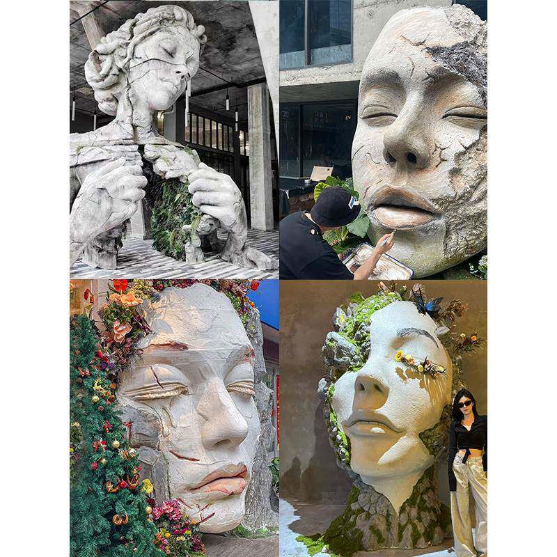 巨型面具背景墙装饰雕塑咖啡奶茶吧Ktv商场地板装饰摆件