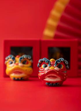 稀缺质感醒狮摆件国潮舞狮家居摆设礼盒狮头陶瓷工艺品车载客厅酒