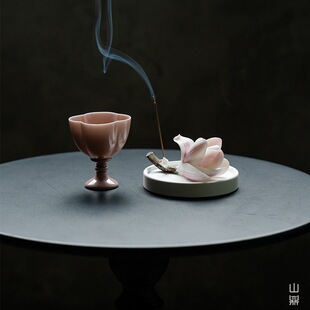 稀缺质感玉兰香插高脚杯茶道组合陶瓷伴手礼非遗手捏瓷花摆件禅意