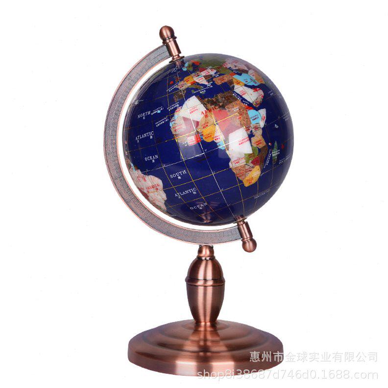 甄选蓝色石地球仪33cm大号 欧式工艺品 公室书房摆件拉丝工艺礼品