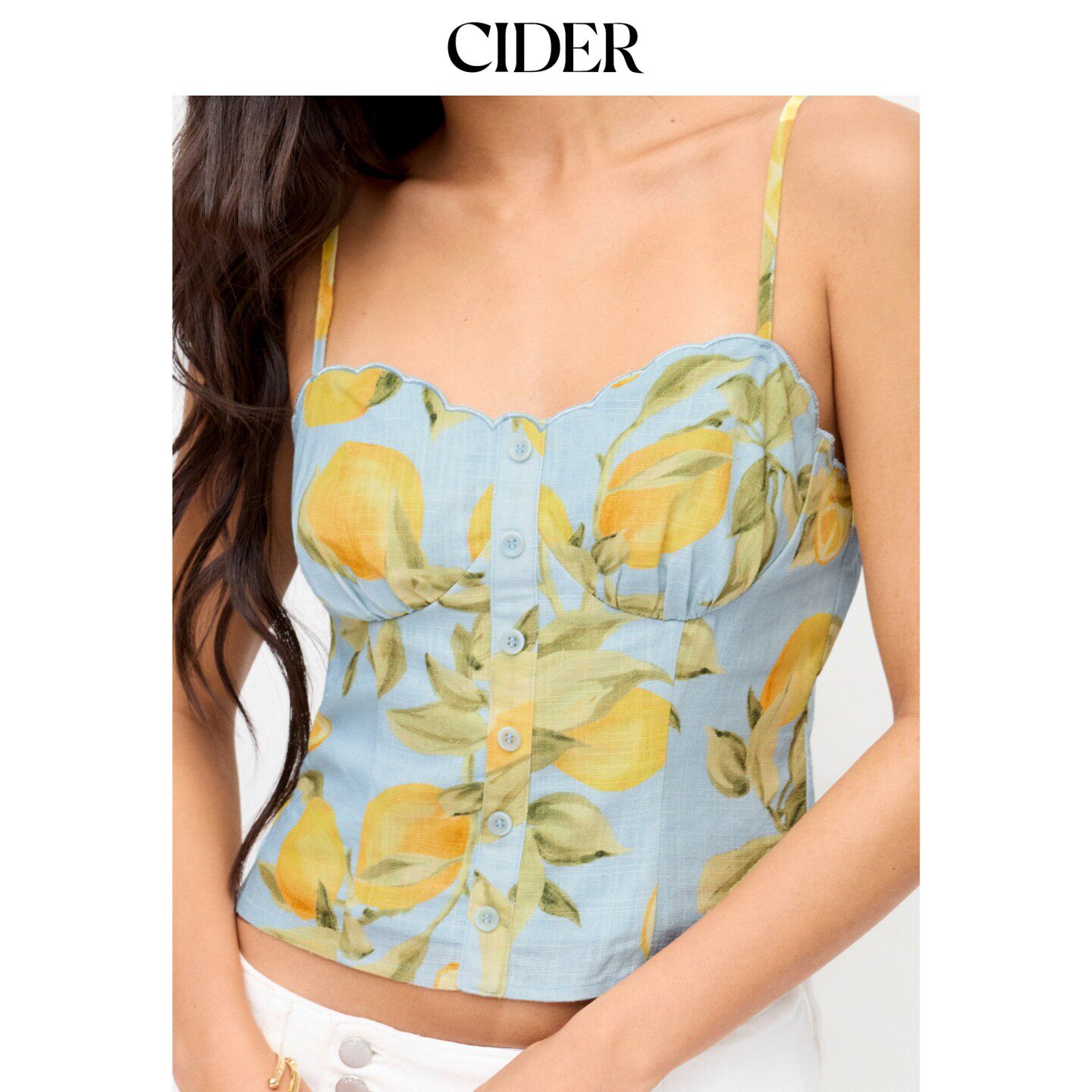 CIDER2026早秋季新品柠檬印花甜心边吊带上衣115384149图片