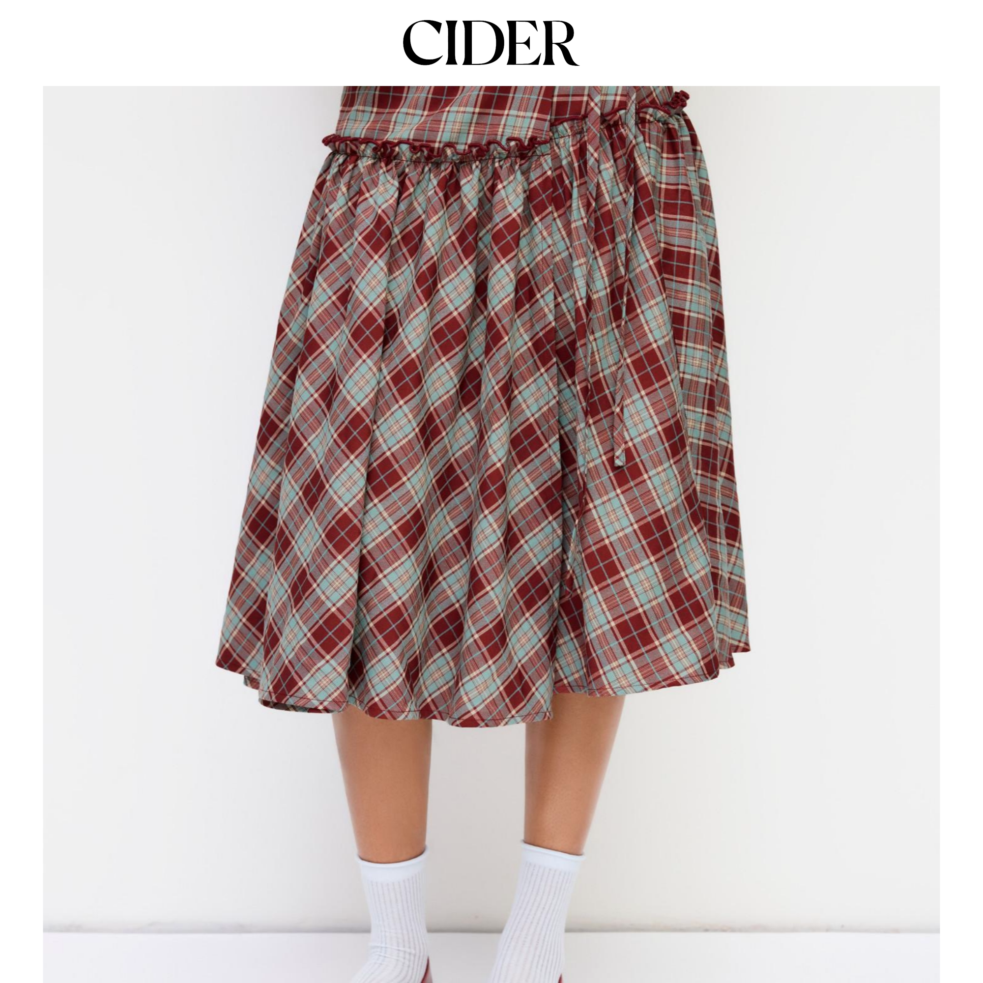 【明星同款】CIDER中腰格子荷叶边半裙美式复古半身裙114790569图片