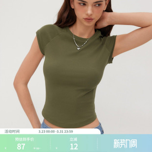 短款 CIDER夏季 棉圆领短袖 女装 T恤114406765 新品