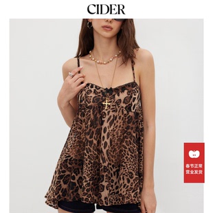 CIDER豹纹蝴蝶结裙雪纺性吊带连衣裙114339696 明星同款