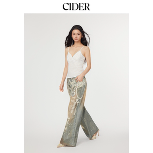 女装 棉质V领蕾丝边吊带短上衣114639762 新品 CIDER夏季