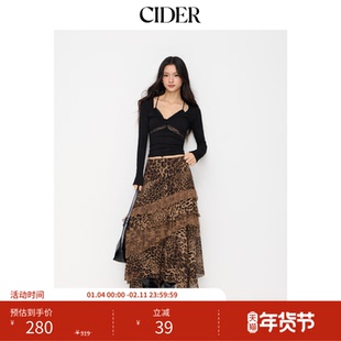 CIDER都市游牧风美式长裙女装豹纹中低腰不规则半身裙114965686