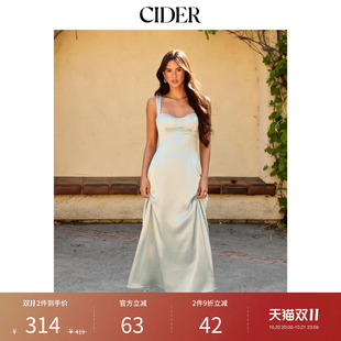 CIDER2026早秋穿搭缎面心形领高腰系带鱼尾长连衣裙115396159