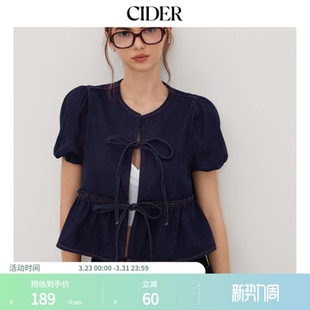 宽松衬衫 牛仔衣显瘦蝴蝶结泡泡袖 CIDER美式 114498674 明星同款