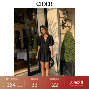 CIDER秋季新品纹理V领褶皱中腰喇叭袖连体裤115494328