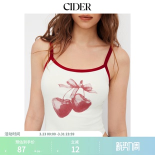 樱桃印花撞色镶边短款 CIDER夏季 吊带上衣114722795 明星同款