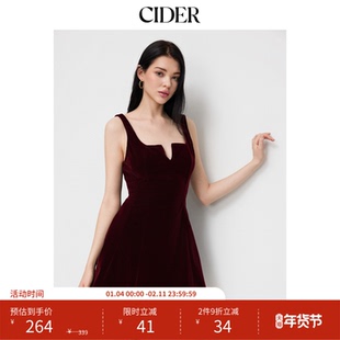 CIDER丝绒V领荷叶边短款迷你方领无袖性感连衣裙小礼服114736995