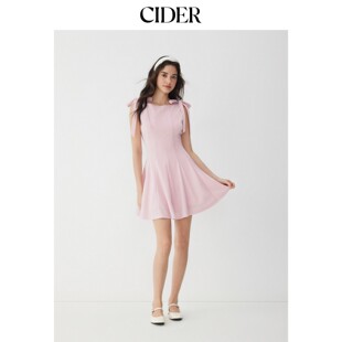 CIDER2026春季新品蝴蝶结船领无袖百褶蓬蓬迷你连衣裙115370382