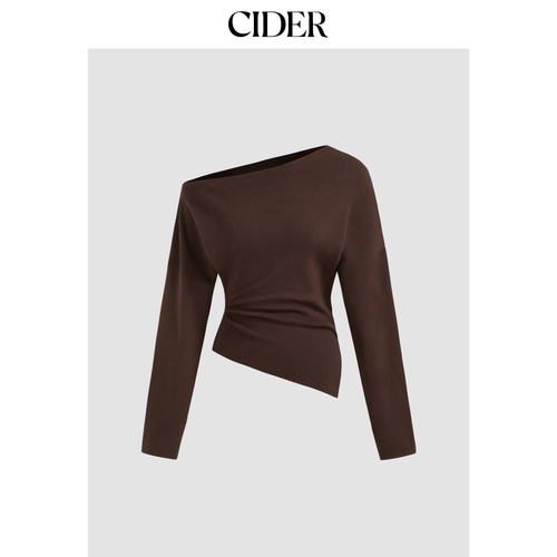 CIDER春秋女装色针织不对称领口抽褶长袖上衣113926705