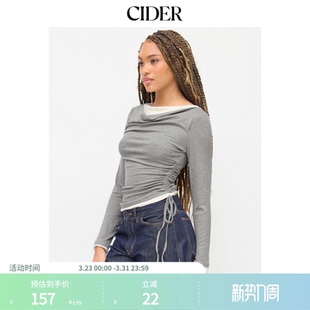 114881445 CIDER双色抽绳褶皱不对称下摆船领上衣女装 明星同款
